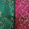 BROCART-3M Textile brocart vert et rose, motifs floraux Promotion.