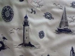 TISSU MOTIF MARIN ECRU/ BLEU MARINE