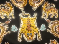 Motif tigre et dragon sur fond noir élégant.