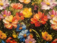 Peinture de fleurs colorées dans un jardin.
